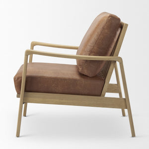 Mercana Raeleigh Contemporary Faux Leather Accent Chair for Stylish Living Rooms and Home Offices Light Cognac Leather | Brown Wood 69988