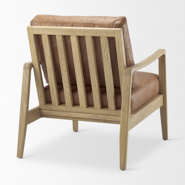 Mercana Raeleigh Contemporary Faux Leather Accent Chair for Stylish Living Rooms and Home Offices Light Cognac Leather | Brown Wood 69988