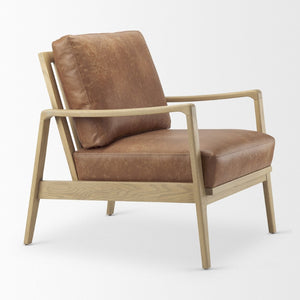 Mercana Raeleigh Contemporary Faux Leather Accent Chair for Stylish Living Rooms and Home Offices Light Cognac Leather | Brown Wood 69988