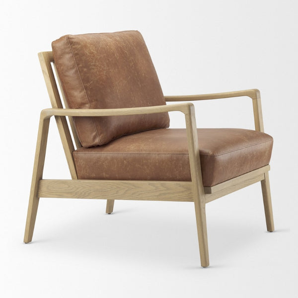 Mercana Raeleigh Contemporary Faux Leather Accent Chair for Stylish Living Rooms and Home Offices Light Cognac Leather | Brown Wood 69988