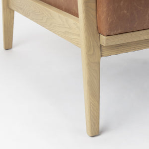 Mercana Raeleigh Contemporary Faux Leather Accent Chair for Stylish Living Rooms and Home Offices Light Cognac Leather | Brown Wood 69988