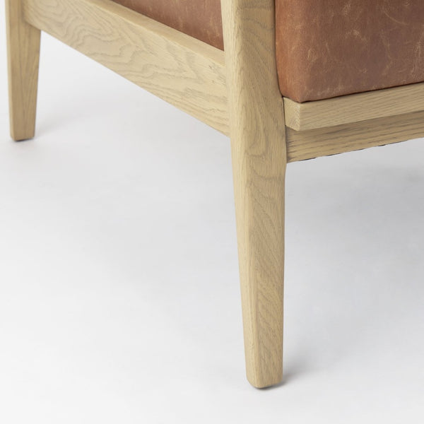 Mercana Raeleigh Contemporary Faux Leather Accent Chair for Stylish Living Rooms and Home Offices Light Cognac Leather | Brown Wood 69988