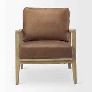 Mercana Raeleigh Contemporary Faux Leather Accent Chair for Stylish Living Rooms and Home Offices Cognac Leather | Light Brown Wood 69989