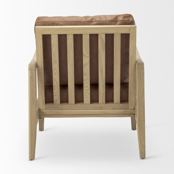 Mercana Raeleigh Contemporary Faux Leather Accent Chair for Stylish Living Rooms and Home Offices Cognac Leather | Light Brown Wood 69989