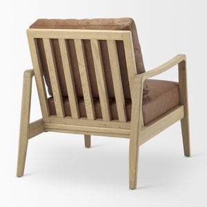 Mercana Raeleigh Contemporary Faux Leather Accent Chair for Stylish Living Rooms and Home Offices Cognac Leather | Light Brown Wood 69989