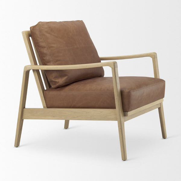 Mercana Raeleigh Contemporary Faux Leather Accent Chair for Stylish Living Rooms and Home Offices Cognac Leather | Light Brown Wood 69989