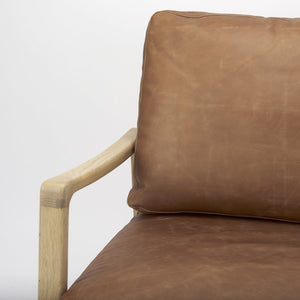 Mercana Raeleigh Contemporary Faux Leather Accent Chair for Stylish Living Rooms and Home Offices Cognac Leather | Light Brown Wood 69989