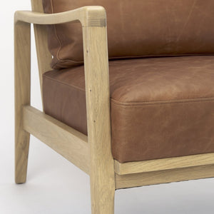 Mercana Raeleigh Contemporary Faux Leather Accent Chair for Stylish Living Rooms and Home Offices Cognac Leather | Light Brown Wood 69989