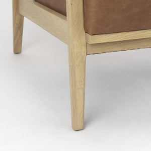 Mercana Raeleigh Contemporary Faux Leather Accent Chair for Stylish Living Rooms and Home Offices Cognac Leather | Light Brown Wood 69989