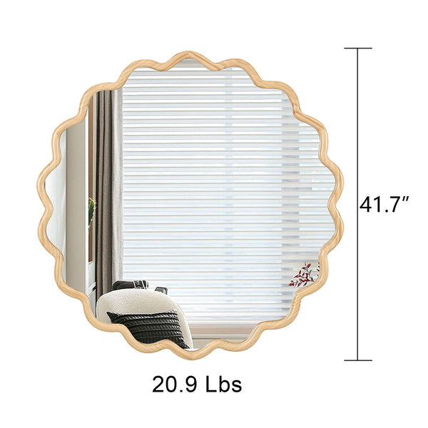 English Elm Solid Wood Wavy Mirror - 42" X 42" Natural Vanity Art Decor For Bathroom, Living Room & Entryway W1445P189555-GIGA