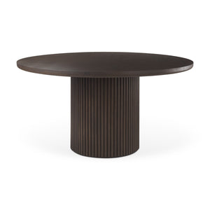 Mercana Terra Dining Table: Sculptural Round Design in Rich Mango Wood for Modern Dining & Entertaining 60" Dk Brown Wood Top | Dk Brown Wood Base 69873-AB