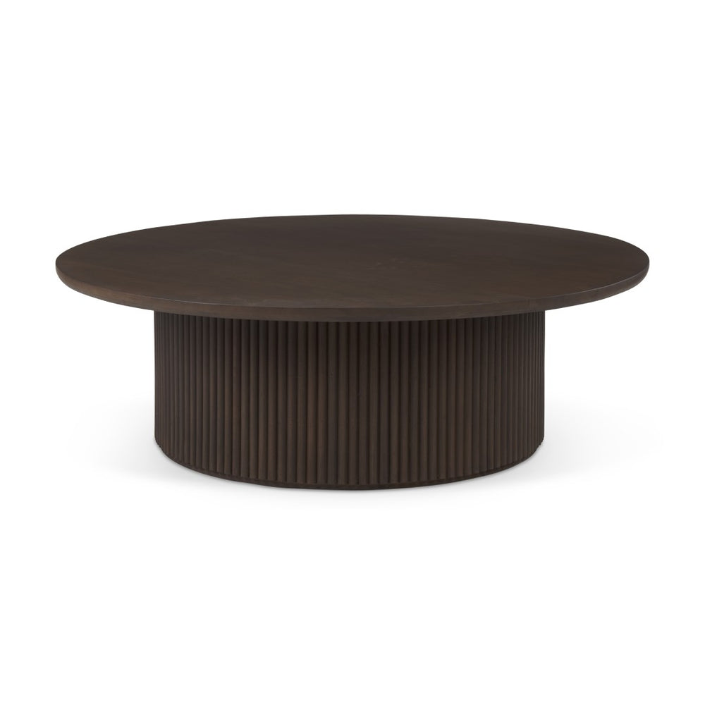 Mercana Terra Round Fluted Coffee Table with Hydraulic Lift and Hidden Storage for Modern Living Room Style Dark Brown Wood 69877