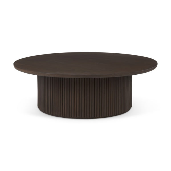 Mercana Terra Round Fluted Coffee Table with Hydraulic Lift and Hidden Storage for Modern Living Room Style Dark Brown Wood 69877