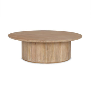 Mercana Terra Round Fluted Coffee Table with Hydraulic Lift and Hidden Storage for Modern Living Room Style Light Brown Wood 69878