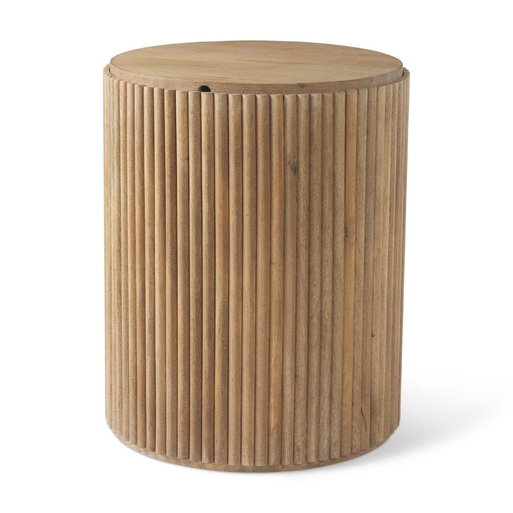 Mercana Terra Fluted Round Side Table in Solid Mango Wood - Elegant Accent for Living Spaces and Bedrooms 69882