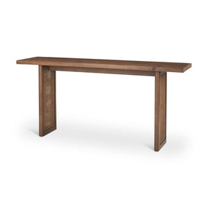 Mercana Grier Console Table: Stylish Solid Wood with Cane Panels for Modern and Rustic Living Spaces Medium Brown Wood | Cane Accent 69906