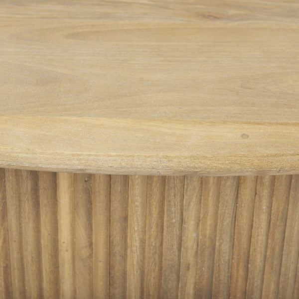 Mercana Terra Elegant Oval Coffee Table with Hydraulic Lift-Top & Fluted Base for Modern Living Rooms Light Brown Wood 69876