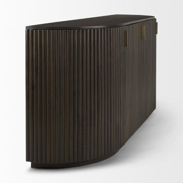 Mercana Terra Sideboard - Modern Mango Wood Storage Solution with Sculptural Fluted Design and Gold Accents Dark Brown Wood 69883