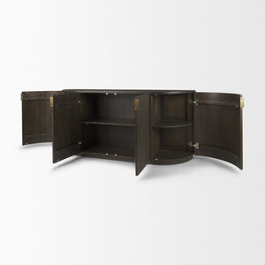 Mercana Terra Sideboard - Modern Mango Wood Storage Solution with Sculptural Fluted Design and Gold Accents Dark Brown Wood 69883