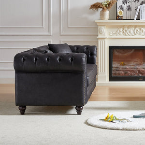 English Elm Fx Chesterfield Sofa Hand Tufted Tech Fabric Three Seat Living Room Couch Black W1926S00109
