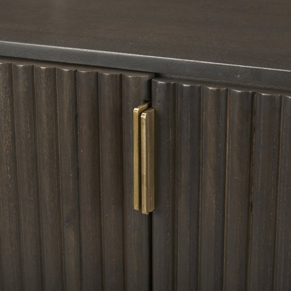 Mercana Terra Sideboard - Modern Mango Wood Storage Solution with Sculptural Fluted Design and Gold Accents Dark Brown Wood 69883