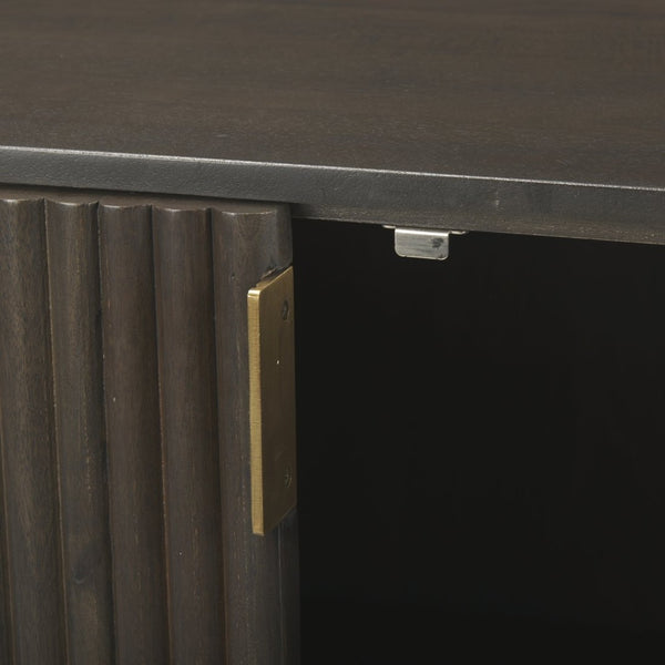 Mercana Terra Sideboard - Modern Mango Wood Storage Solution with Sculptural Fluted Design and Gold Accents Dark Brown Wood 69883