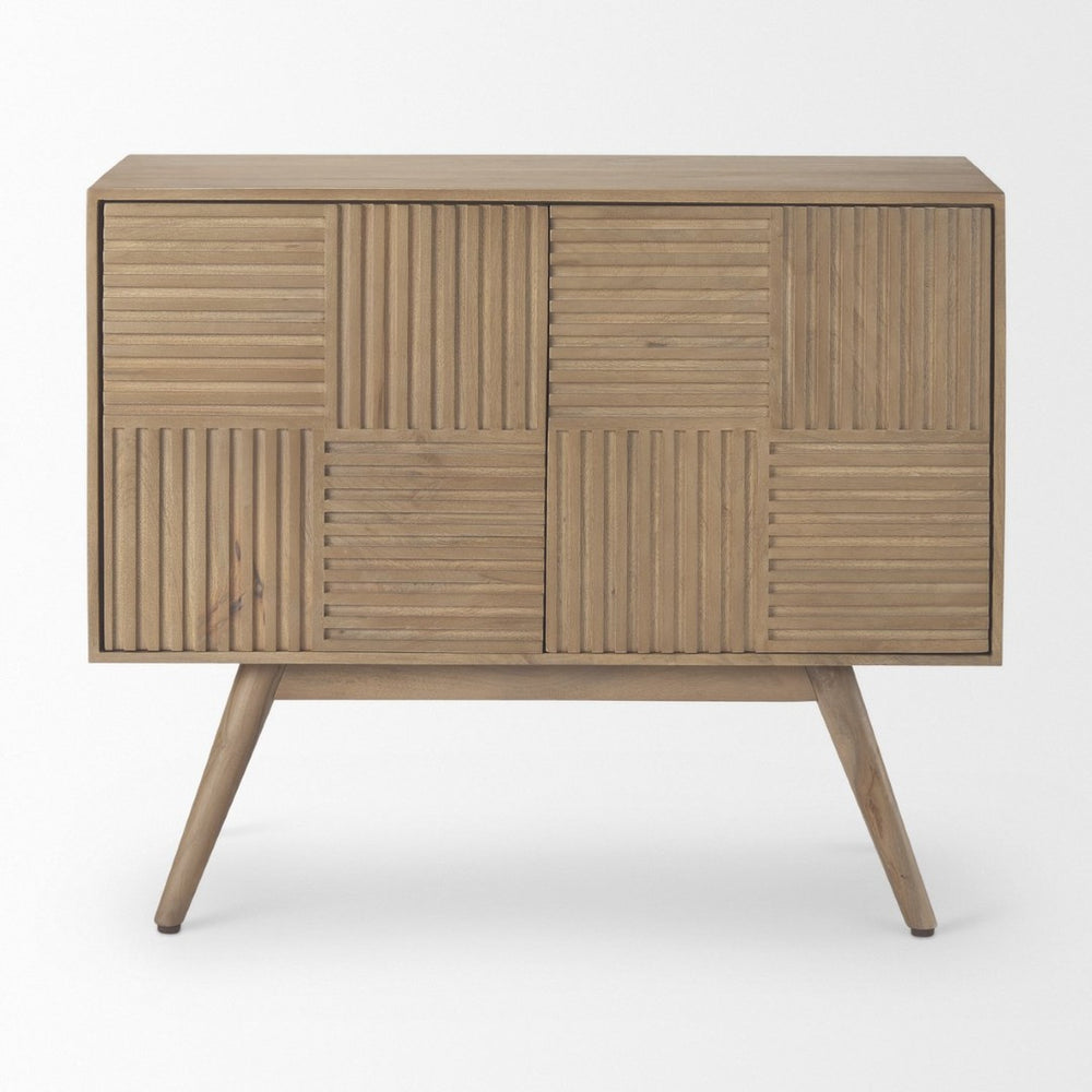 Mercana Sable Modern Mango Wood Accent Cabinet with Geometric Design and Splayed Spindle Legs for Storage 69889