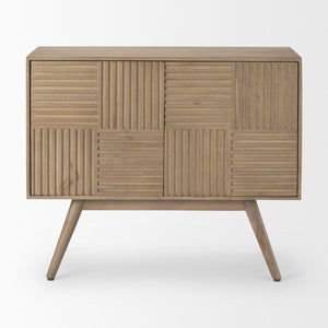 Mercana Sable Modern Mango Wood Accent Cabinet with Geometric Design and Splayed Spindle Legs for Storage 69889