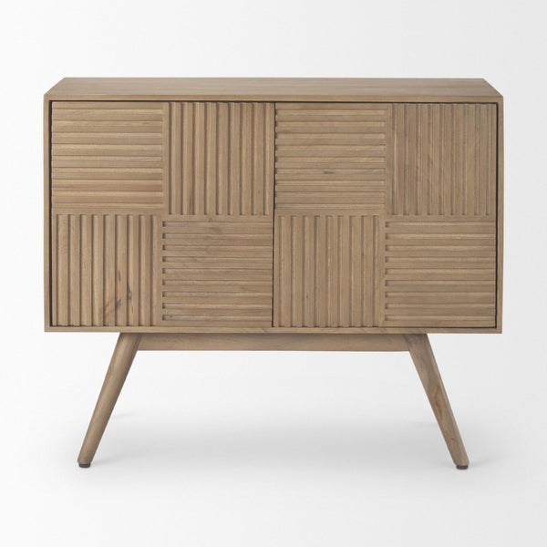 Mercana Sable Modern Mango Wood Accent Cabinet with Geometric Design and Splayed Spindle Legs for Storage 69889