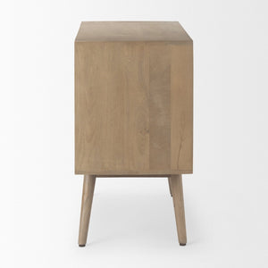 Mercana Sable Modern Mango Wood Accent Cabinet with Geometric Design and Splayed Spindle Legs for Storage 69889