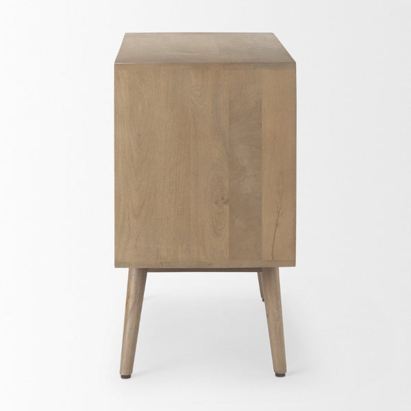 Mercana Sable Modern Mango Wood Accent Cabinet with Geometric Design and Splayed Spindle Legs for Storage 69889