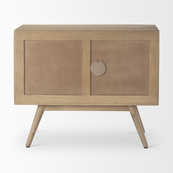 Mercana Sable Modern Mango Wood Accent Cabinet with Geometric Design and Splayed Spindle Legs for Storage 69889