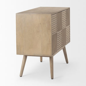 Mercana Sable Modern Mango Wood Accent Cabinet with Geometric Design and Splayed Spindle Legs for Storage 69889