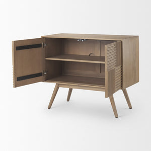 Mercana Sable Modern Mango Wood Accent Cabinet with Geometric Design and Splayed Spindle Legs for Storage 69889