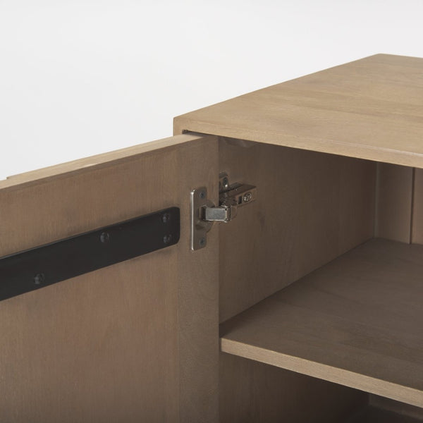 Mercana Sable Modern Mango Wood Accent Cabinet with Geometric Design and Splayed Spindle Legs for Storage 69889