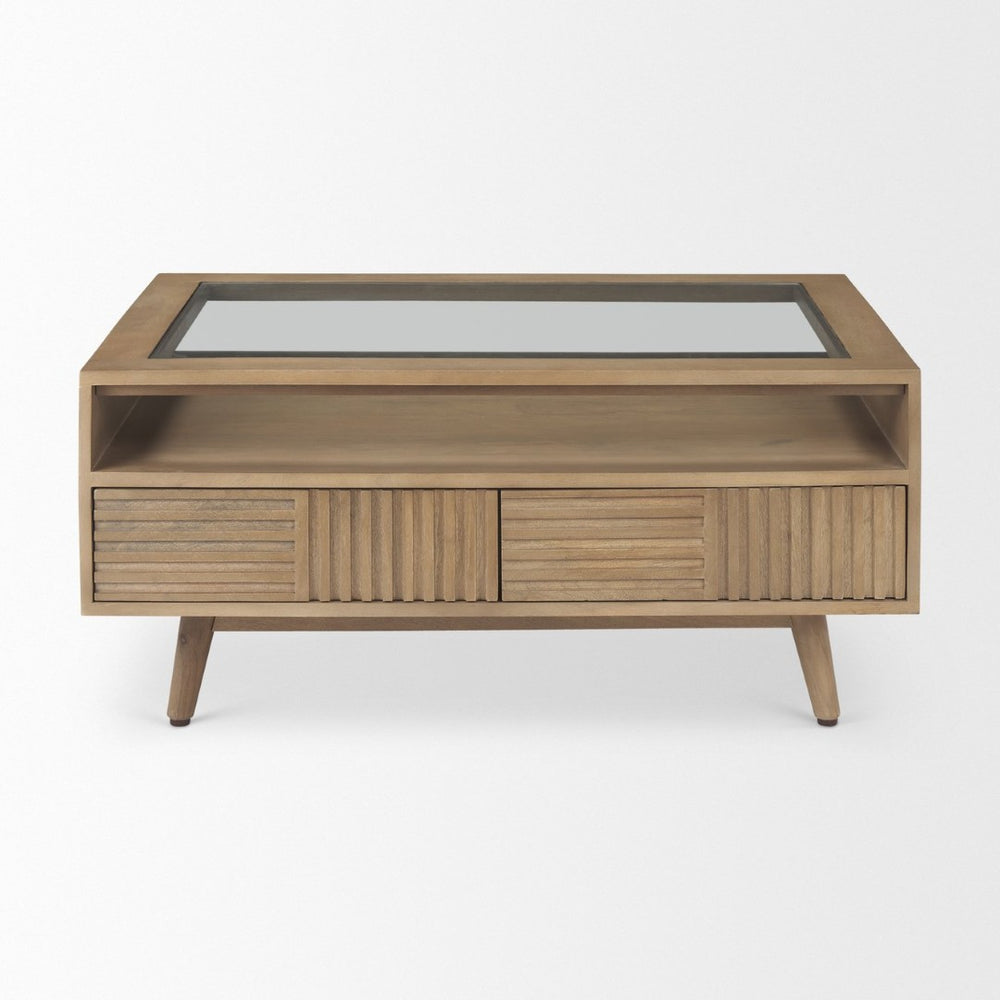 Mercana Sable Contemporary Coffee Table with Geometric Design and Durable Solid Mango Wood Frame for Living Rooms 69890