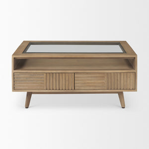 Mercana Sable Contemporary Coffee Table with Geometric Design and Durable Solid Mango Wood Frame for Living Rooms 69890
