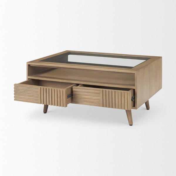 Mercana Sable Contemporary Coffee Table with Geometric Design and Durable Solid Mango Wood Frame for Living Rooms 69890