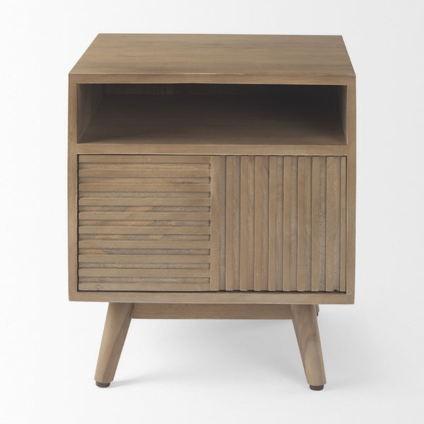 Mercana Sable Contemporary Mango Wood Side Table with Geometric Design and Practical Storage Solutions 69891