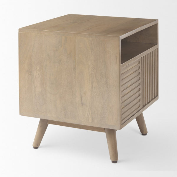 Mercana Sable Contemporary Mango Wood Side Table with Geometric Design and Practical Storage Solutions 69891