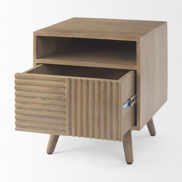 Mercana Sable Contemporary Mango Wood Side Table with Geometric Design and Practical Storage Solutions 69891