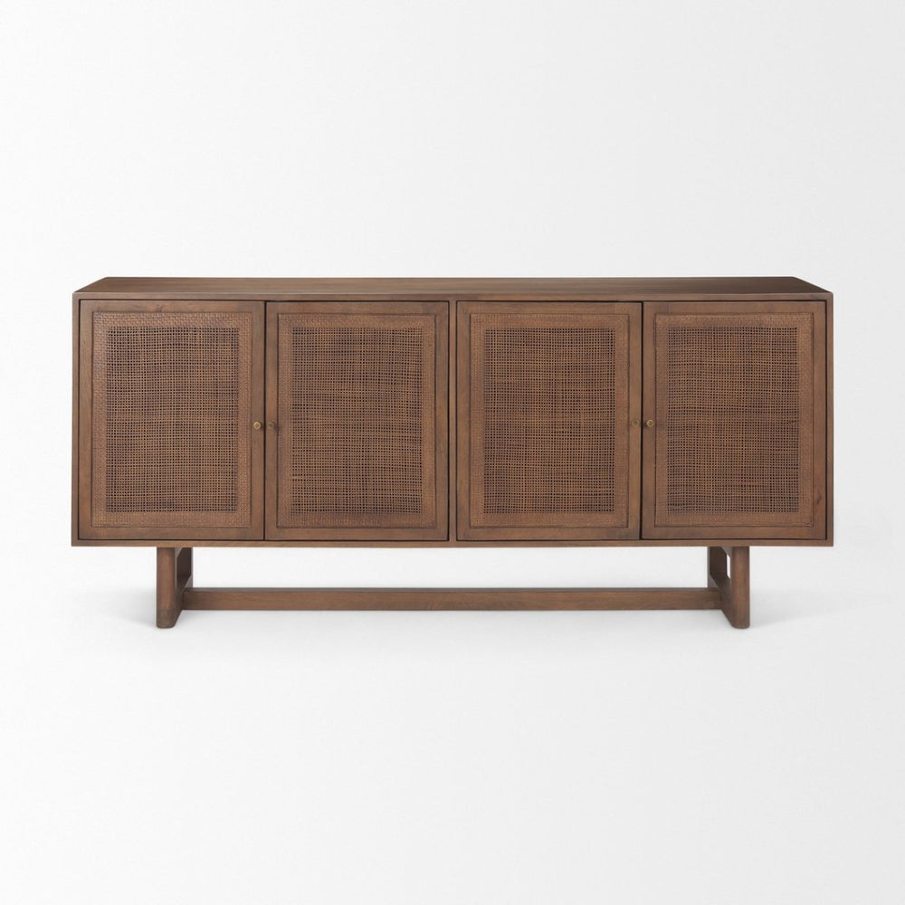Mercana Grier Solid Wood Sideboard with Cane Doors - Stylish Storage Solution for Modern Dining Spaces Medium Brown Wood | Cane Accent 69894