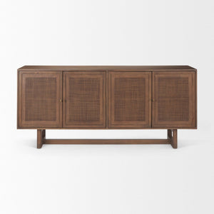 Mercana Grier Solid Wood Sideboard with Cane Doors - Stylish Storage Solution for Modern Dining Spaces Medium Brown Wood | Cane Accent 69894