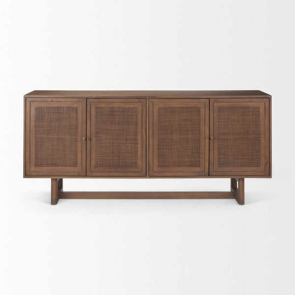 Mercana Grier Solid Wood Sideboard with Cane Doors - Stylish Storage Solution for Modern Dining Spaces Medium Brown Wood | Cane Accent 69894