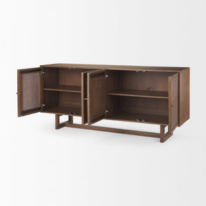 Mercana Grier Solid Wood Sideboard with Cane Doors - Stylish Storage Solution for Modern Dining Spaces Medium Brown Wood | Cane Accent 69894