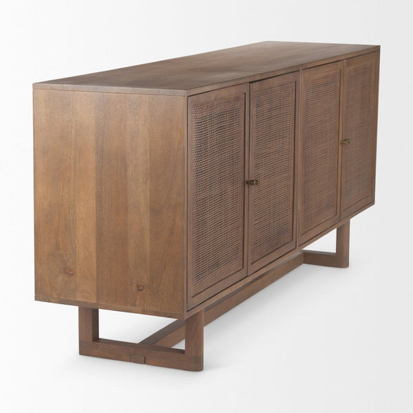 Mercana Grier Solid Wood Sideboard with Cane Doors - Stylish Storage Solution for Modern Dining Spaces Medium Brown Wood | Cane Accent 69894