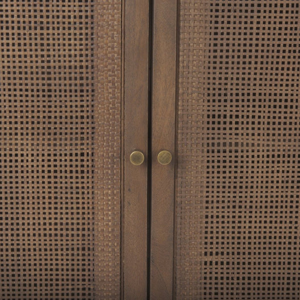 Mercana Grier Solid Wood Sideboard with Cane Doors - Stylish Storage Solution for Modern Dining Spaces Medium Brown Wood | Cane Accent 69894