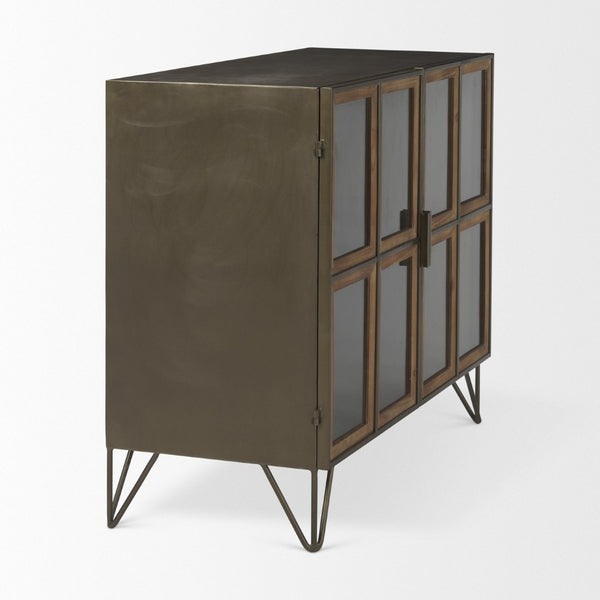 Mercana Pandora Rustic Two-Door Accent Cabinet with Antique Bronze Ironwork for Stylish Storage Solutions 69916