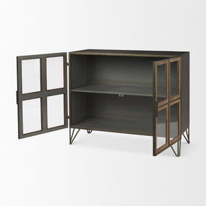 Mercana Pandora Rustic Two-Door Accent Cabinet with Antique Bronze Ironwork for Stylish Storage Solutions 69916