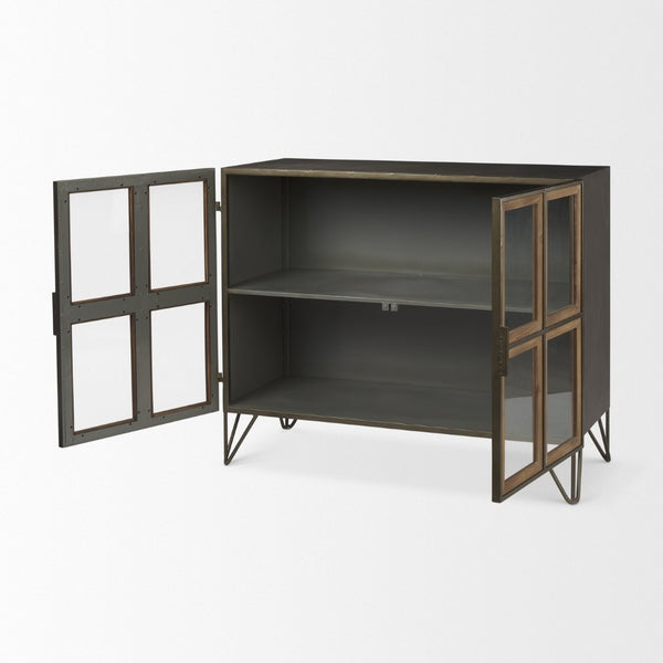 Mercana Pandora Rustic Two-Door Accent Cabinet with Antique Bronze Ironwork for Stylish Storage Solutions 69916